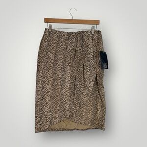 NWT‎ Vintage 100% Leather Deadstock Chia Leopard Print Wrap Skirt Size 10 90s